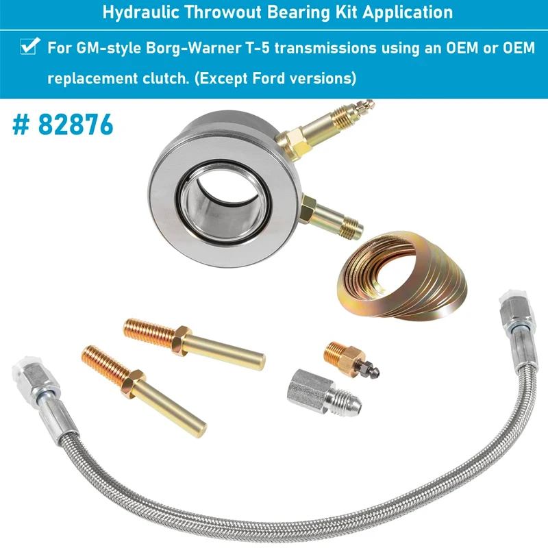 YMT Replace for 82876 T-5 Stock Clutch Hydraulic Throwout Bearing & Hose Kit Fits for GM-Style Borg-Warner T-5 Transmissions