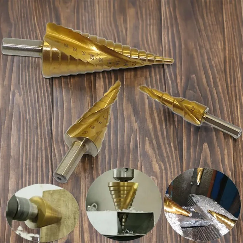 3個入りステップドリルビット、コーン型穴あけカッター、4-32mm、4-20mm、4-12mm、金属、鋼、木材、アルミ合金、断熱ボードの穴あけ用