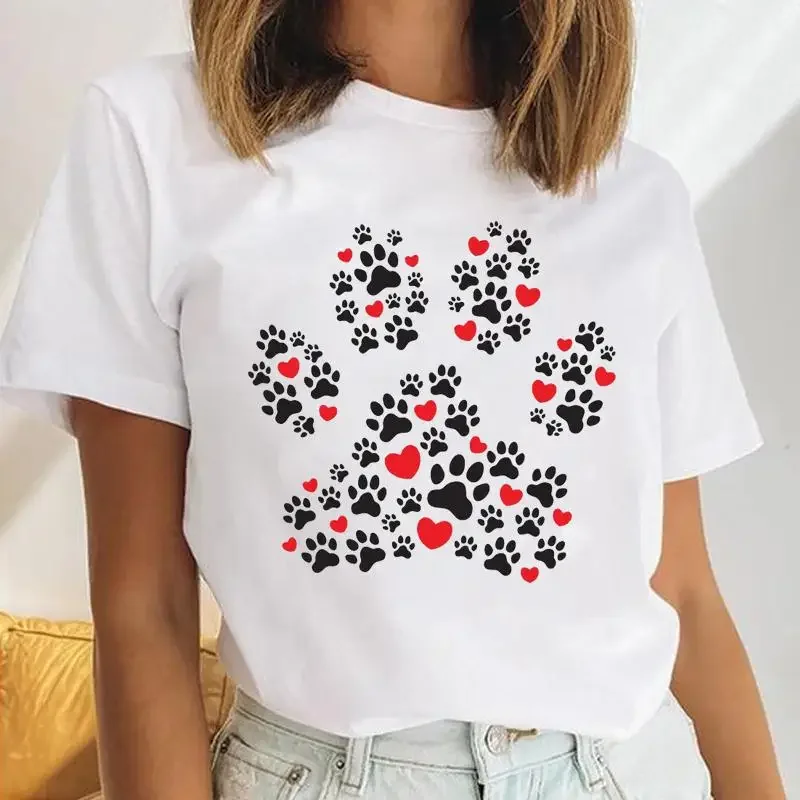 New Women's Cute Cartoon Dog Paw Animal Paw Fashion Large Size Short Sleeve T-shirt Europe and United States Shirts for Women