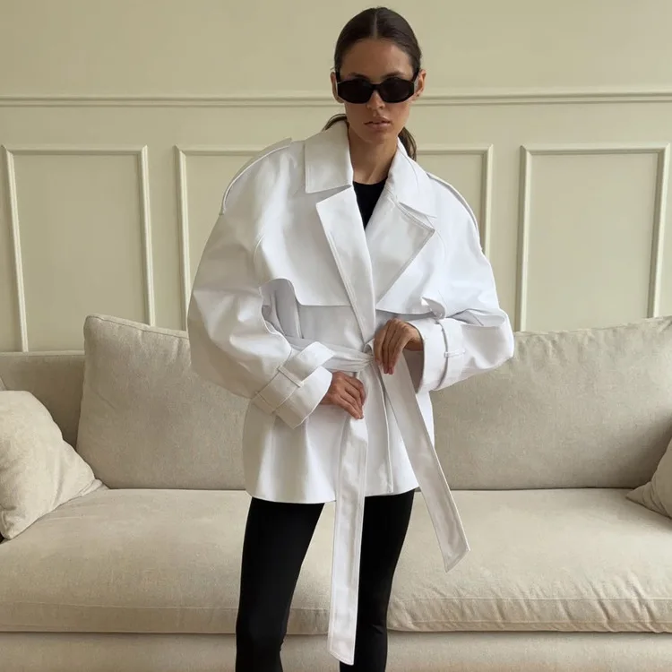 2026 Fall/Winter New Hot-Selling Women's Trench Coat With Turn-Down Collar, Long Sleeves, Stylish Design, Tie-Waist, Elegant And