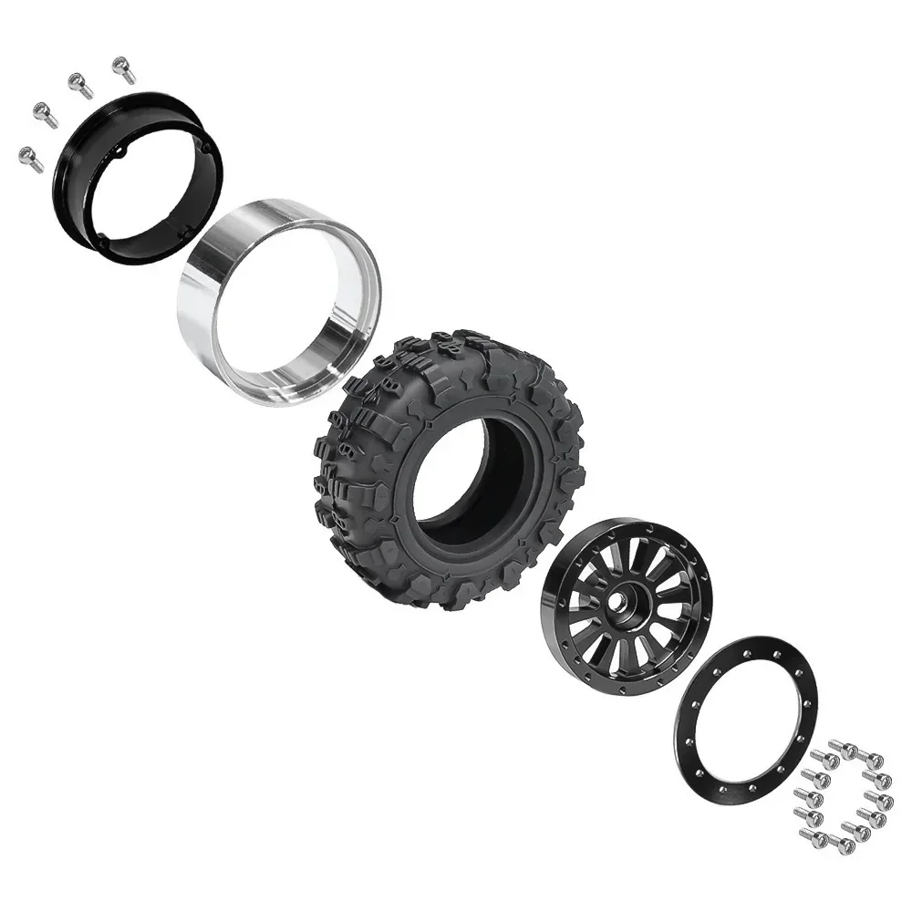 Jeu de pneus de roue à billes en métal, 65mm, 1.3 pouces, pour voiture sur chenilles 1/18 1/24 RC TRX4M SCX24 AX24 FCX24, pièces de mise à niveau, 4 pièces