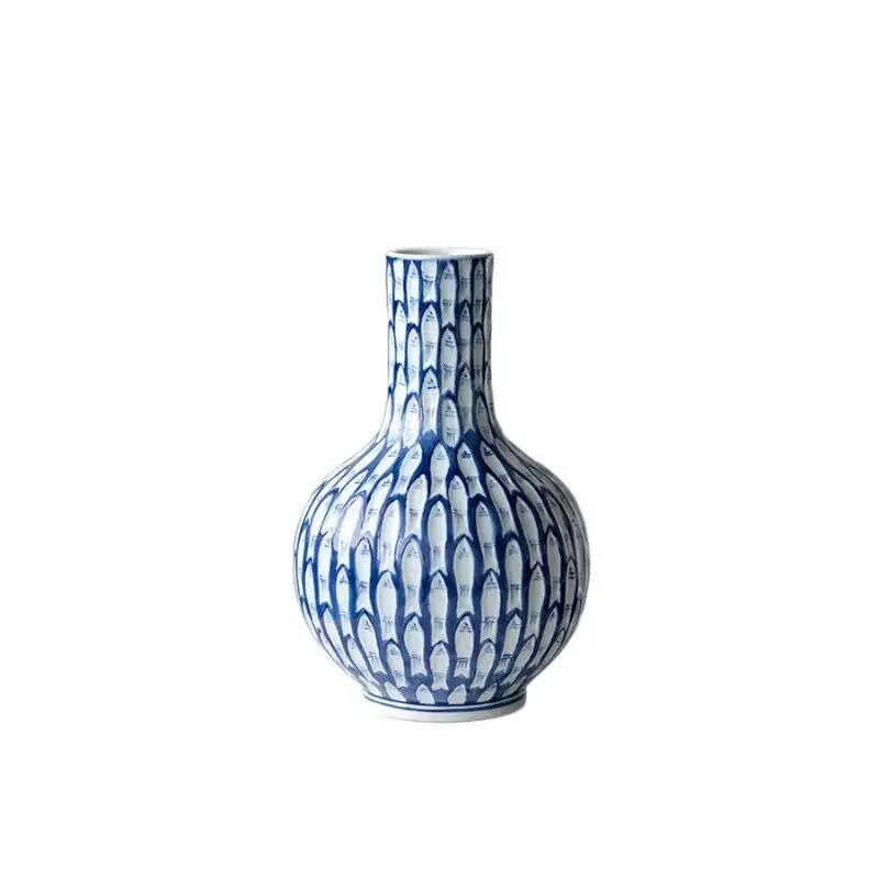 New Chinese hand-painted blue and white fish pattern celestial vase, Tang grass flower pot vase, creative flower arrangement