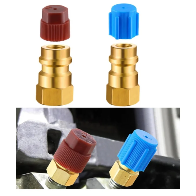 Conversion Adapter Kit R12 To R134A AC Quick Coupler 90° Port High Low Valve Core Remover Set