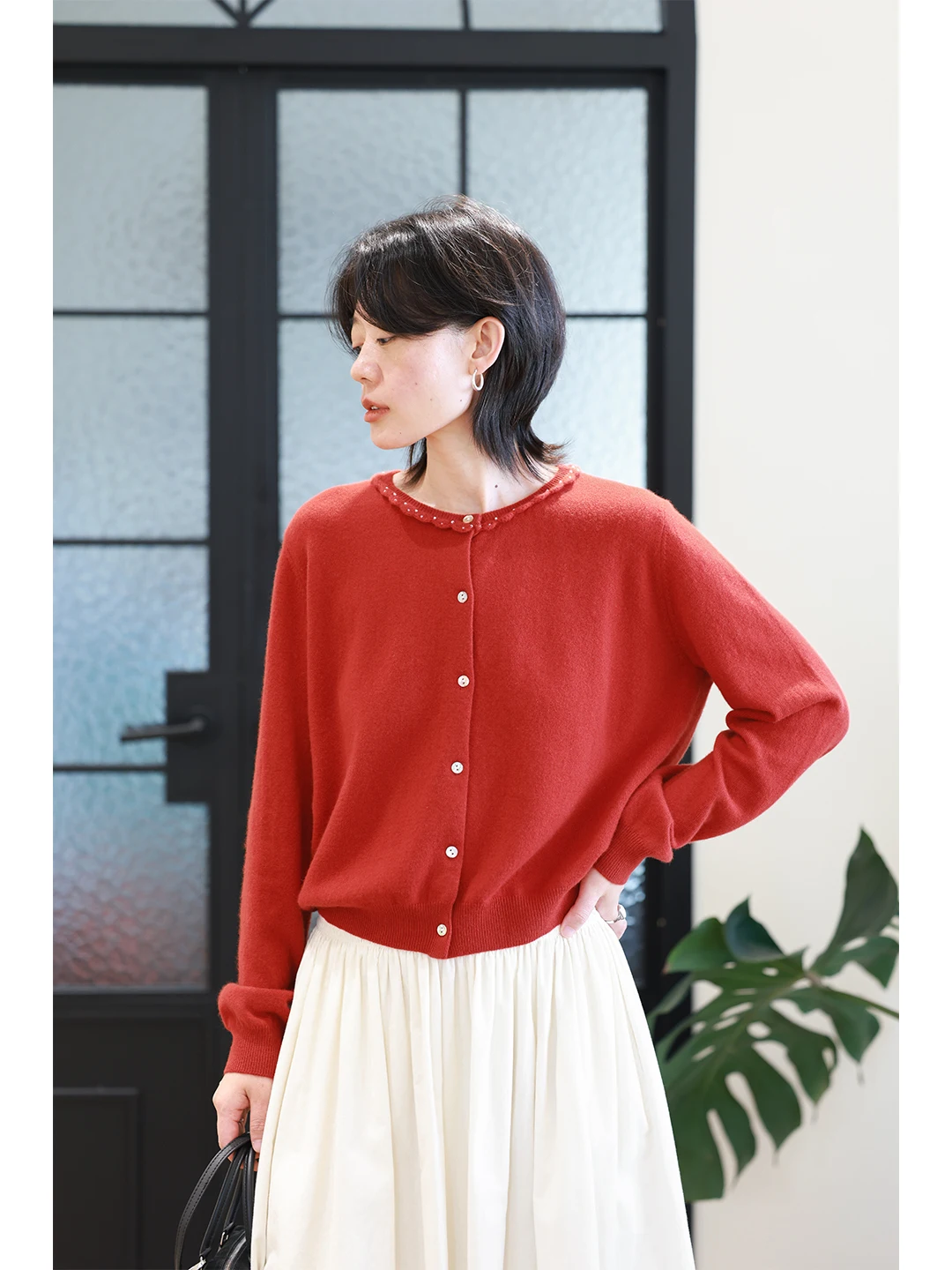 

Мягкий вязаный вручную кардиган из 100% шерсти, красный, женский, модный, весенне-осенний, теплый, уютный, винтажный, с длинными рукавами, круглым вырезом, топ