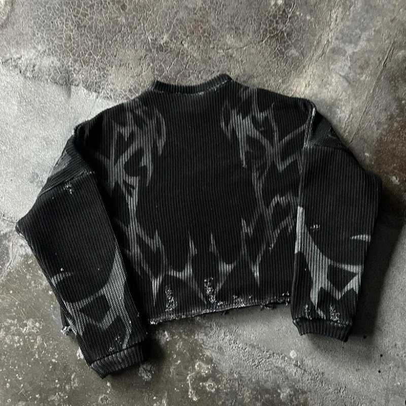 Retro Harajuku-sweatshirt met lange mouwen voor mannen en vrouwen Y2K gestreepte veelzijdige tops punk goth high street slanke trui