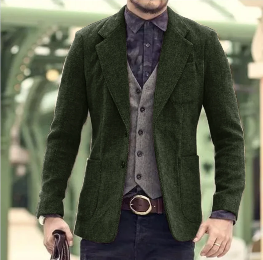 Herren Anzug Jacke Wolle Tweed Jacke Business Slim Fit Jacke Retro Mantel Britischen Punk Blazer