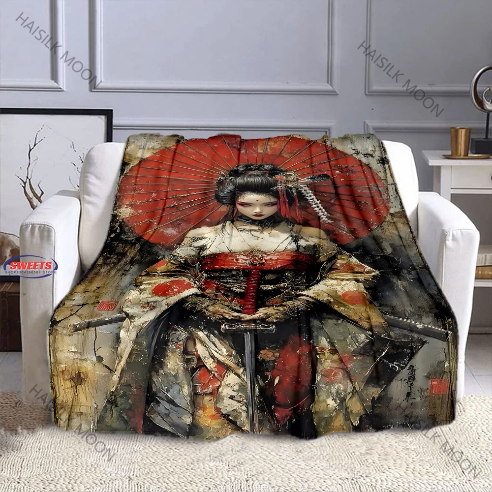 Classic Japanese Geisha Print Blanket,Home Sofa Chairs Bed Decor Blanket Japanese Culture Lovers Gift Blanket Next Day Shipping