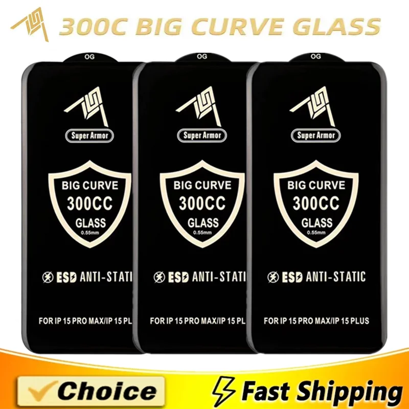 

3Pcs 300CC Big Curve Screen Protector For iPhone 15 14 13 12 11 16 Pro Max ESD Anti-Static Tempered Glass For iPhone 17 XR X XS