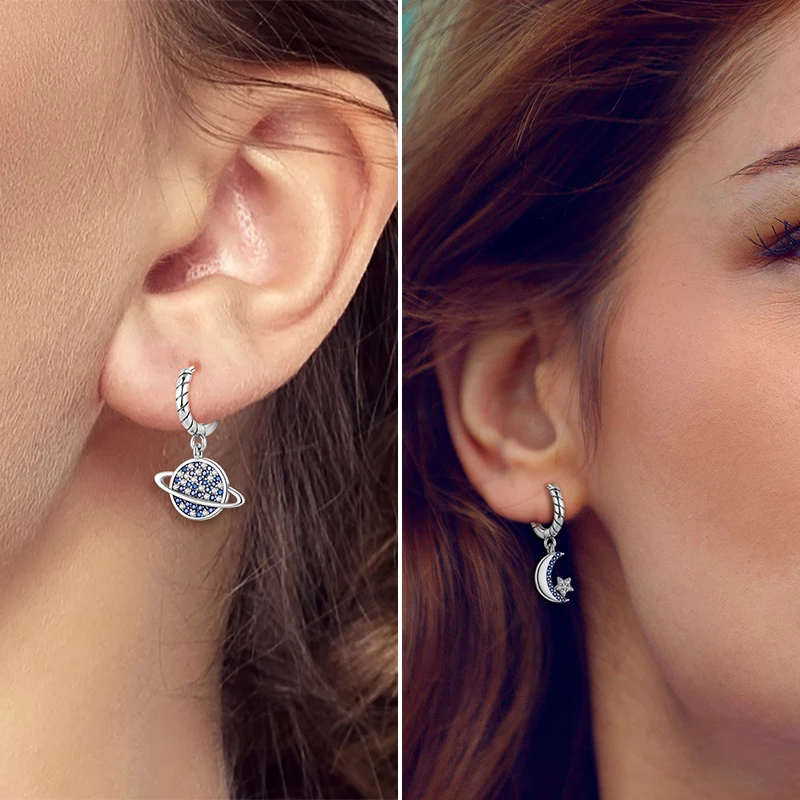 Drop Earring 925 Silver Moon Planet Earring For Woman Fashion Fine Jewelry Birthday Gifts