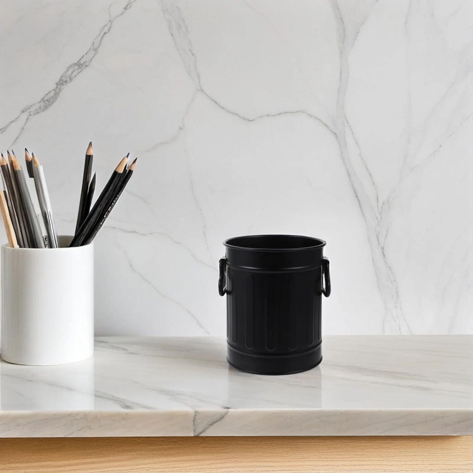 1 قطعة سطح المكتب تخزين دلو الحديد أسلوب بسيط ل حامل قلم سلة المهملات القرطاسية الحاويات فرشاة للمكياج حامل مكتب