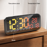 RGB Color Changing LED Alarm Clock for Children - Wall/Desktop Mirror Style, Snooze, USB Charging & Temp/Date/Week Show