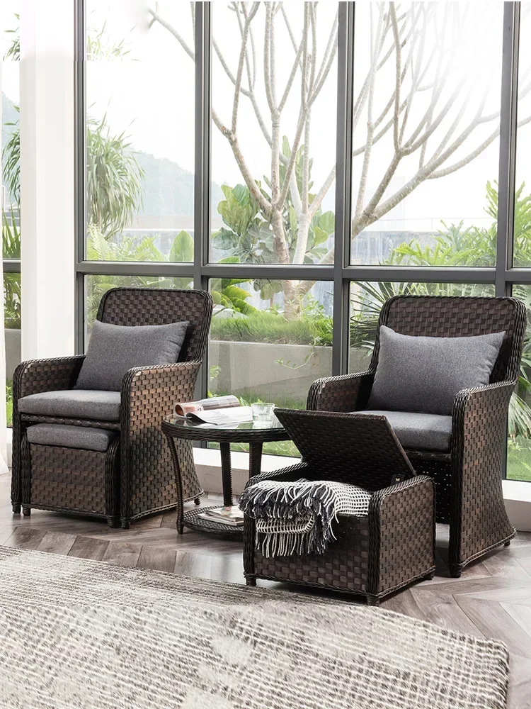 Balcony leisure table and chair combination backrest rattan chair coffee table three-piece set