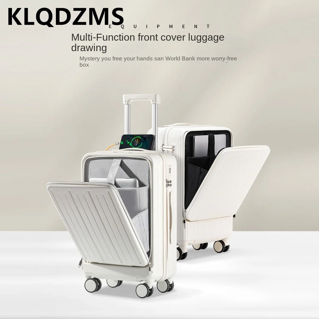 KLQDZMS-Mala de Viagem para Bagagem, Multifunções, Abertura Frontal, Caixa de Embarque PC, Carregamento USB, Mala do Trolley, 22 ", 24", 26 Mala