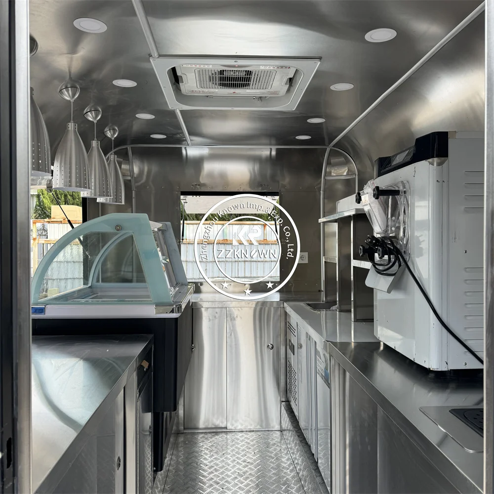 Remolque de comida de acero inoxidable, camión de comida rápida, carrito comercial estándar de EE. UU., para perros calientes, remolque de concesión de alimentos