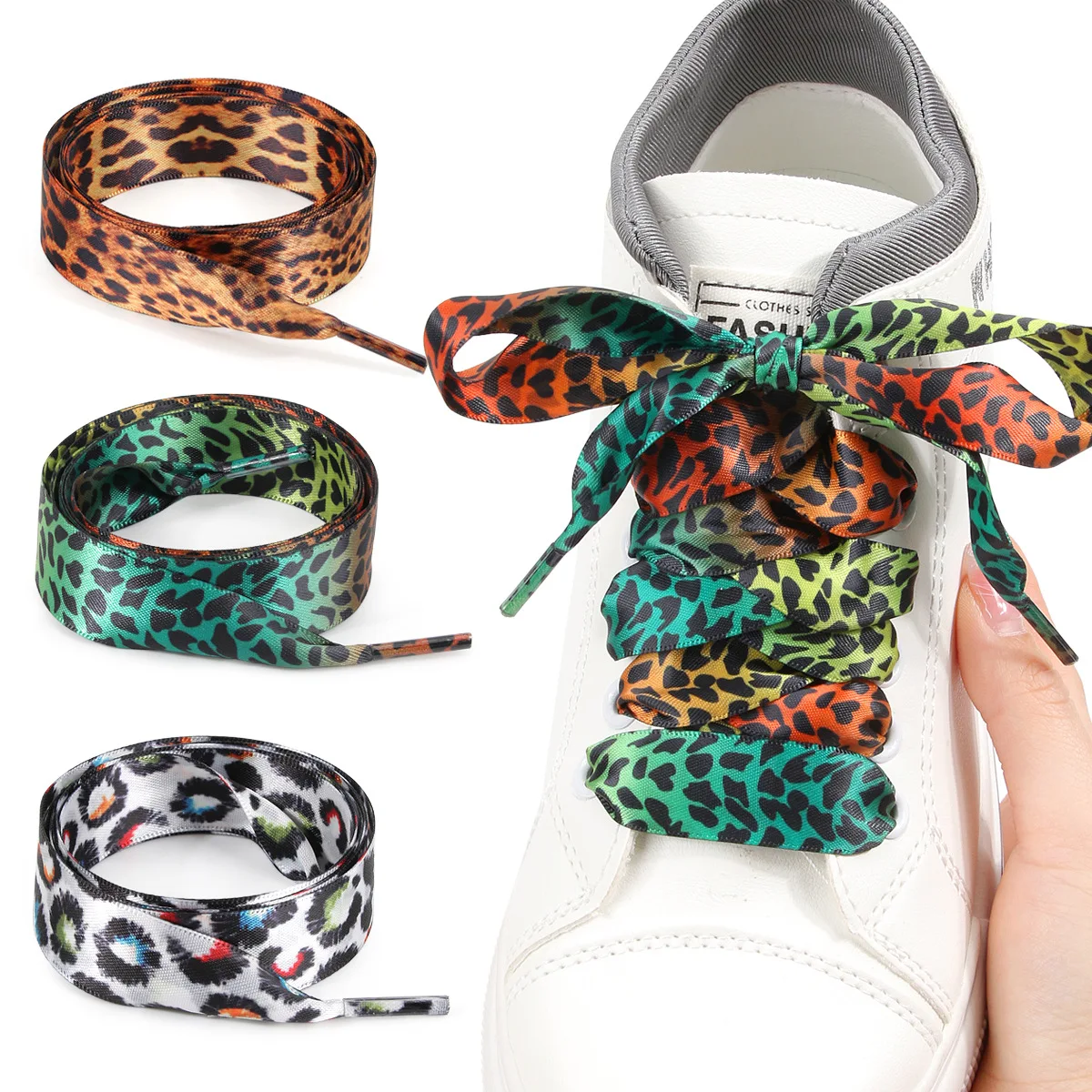 Vintage Leopard Pattern Flat Satin Shoelaces 2cm Wide Ribbon Shoe Strings Fashion Decorative Laces for Casual Sneakers Canvas ﻿