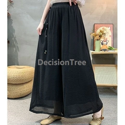 New Chinese-style double-layer wide-leg pants women high-waist loose casual cotton linen slimming plus-size long fairy pants
