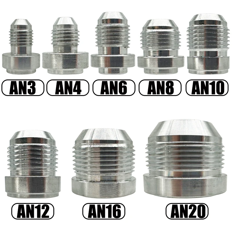 Aluminum Hose Fitting AN3 AN4 AN6 AN8 AN10 AN12 AN16 AN20 Male Weld On Fitting Adapter Weld Bung Hose Straight Fitting Silver