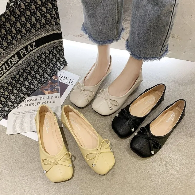 2024 Antumn Round Toe Bowknot Ballet Shoes Fashion Flats Mary Jane Shoes Casaul Shallow Soft Sole Shoes Women Zapatos De Mujer