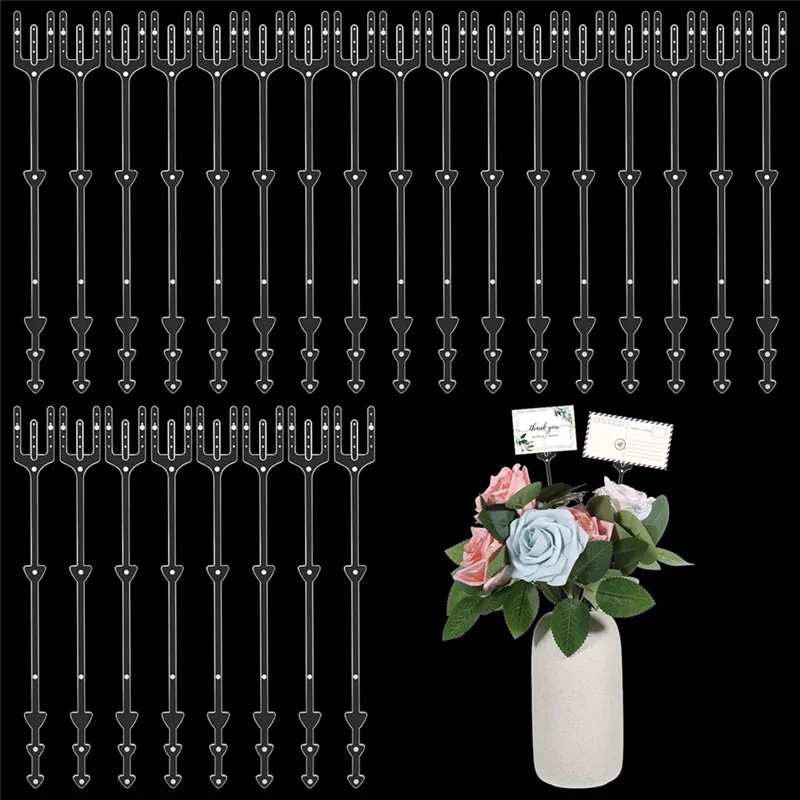 ABLK – porte-cartes à pics floraux, 50 pièces, fourchette en plastique transparent de 9.4 pouces, choix d'images, Place de fleurs, Clips à tête droite
