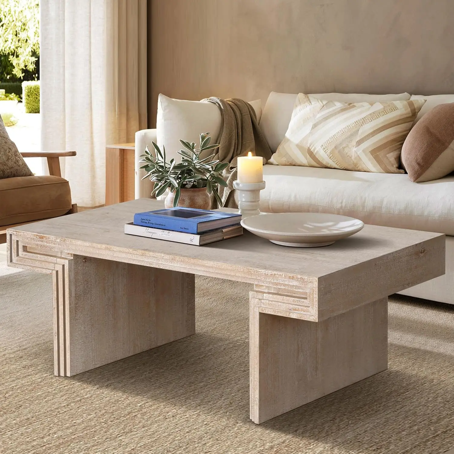 

48" Wood Coffee Table, Mid Century Modern Farmhouse Wooden Coffee Tables With Double-Tier Structure, Vintage Industrial Coffee T