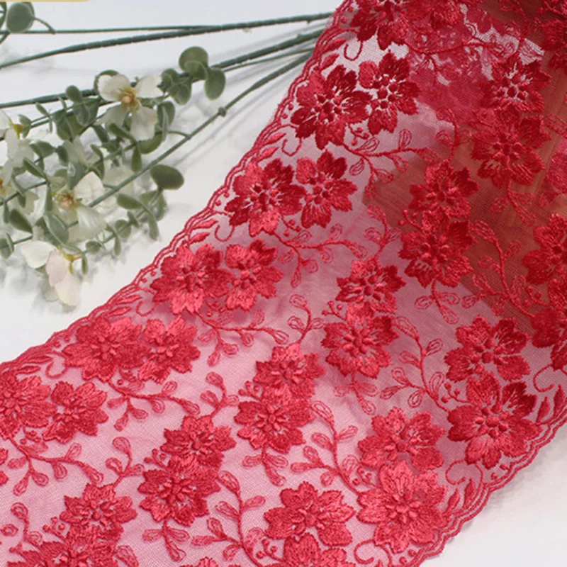 

14Yards Bilateral Floral Embroidered Lace Trimmings for Wedding Dress Bridal Veil Clothes Accessories Handmade 19cm Wide