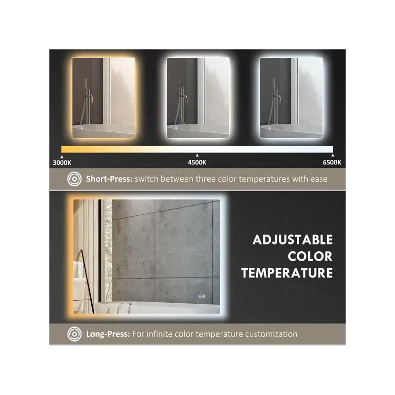 مرآة حمام - مثبتة على الحائط، تصميم حديث، مضادة للضباب، مضاءة LED، قابلة للتعديل، مثالية للديكور المنزلي، سهلة التركيب #4