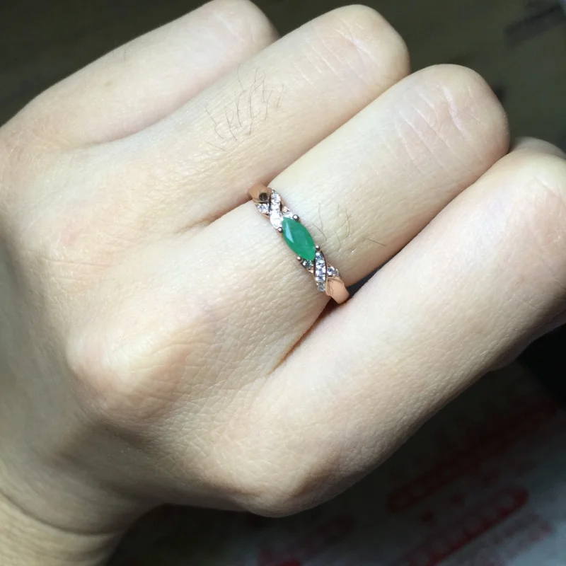 

Natural Emerald Ring 925 Silver Inlaid Adjustable