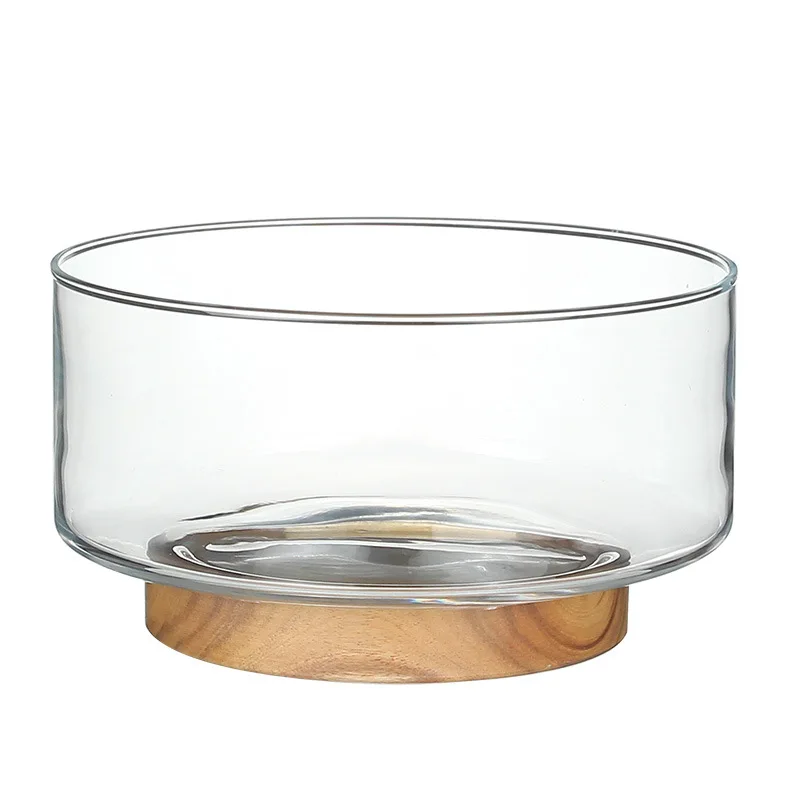 

Japanese Style Glass Fruit Plate Holder Wood Table Decor Salad Bowl Container Cake Decoration Kitchen Gadget Storage Box