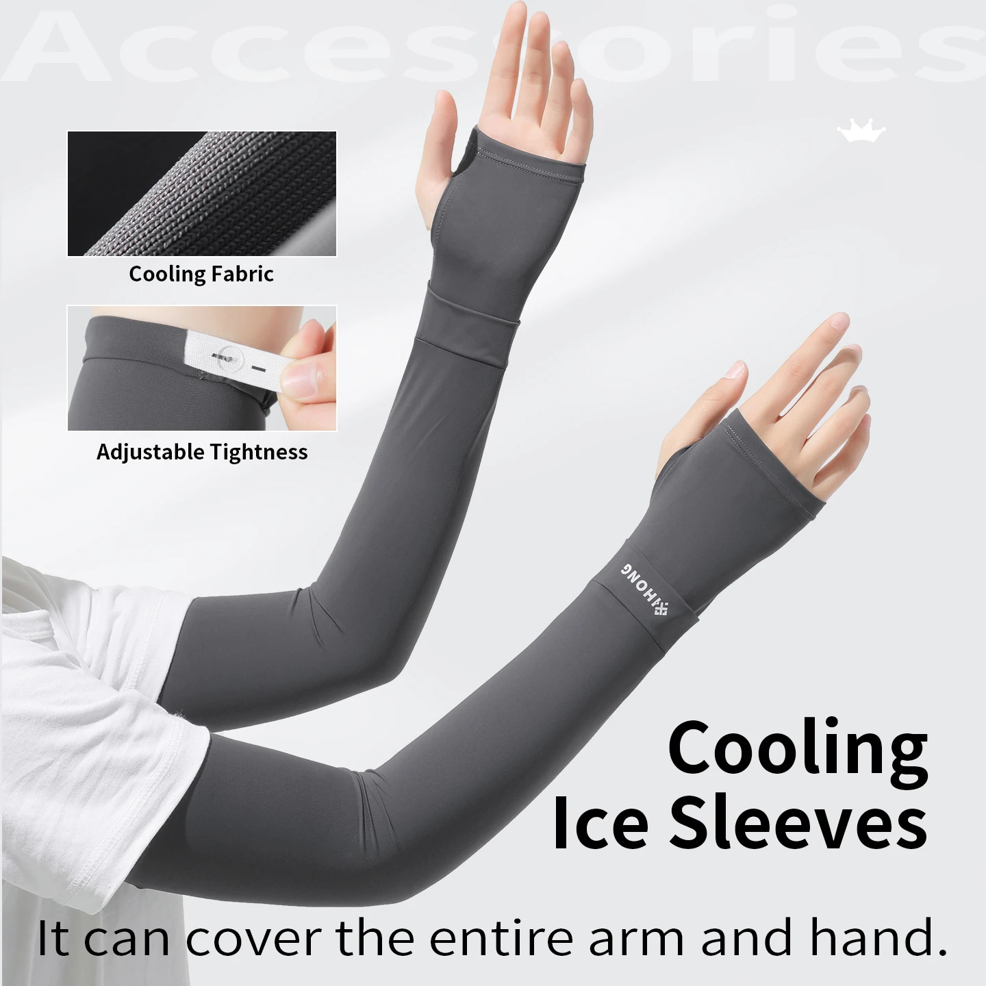 Summer women's sun protection sleeves, long-arm sleeves with thumb holes, ice sleeves, suitable for outdoor sports and cycling