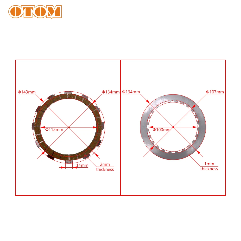 OTOM Motorcycle Clutch Friction Plates Kit For KOSHINE 2 Stroke 250 300 320 Engine Off Road Accessories Steel-Backed Disc Kit
