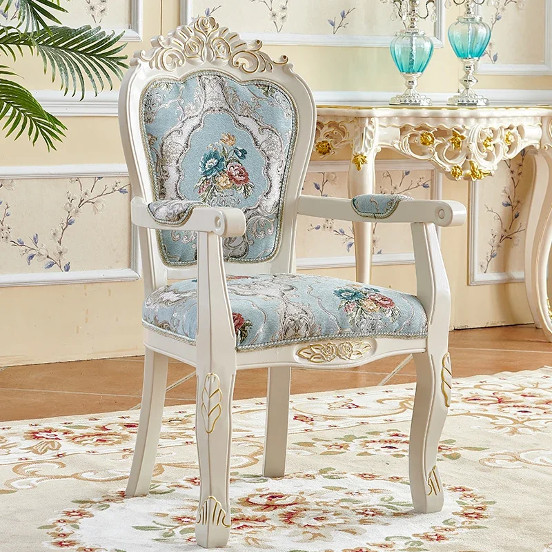 

European solid wood dining chair home chair leisure chair fabric backrest carved chair computer discussion chair study armchair