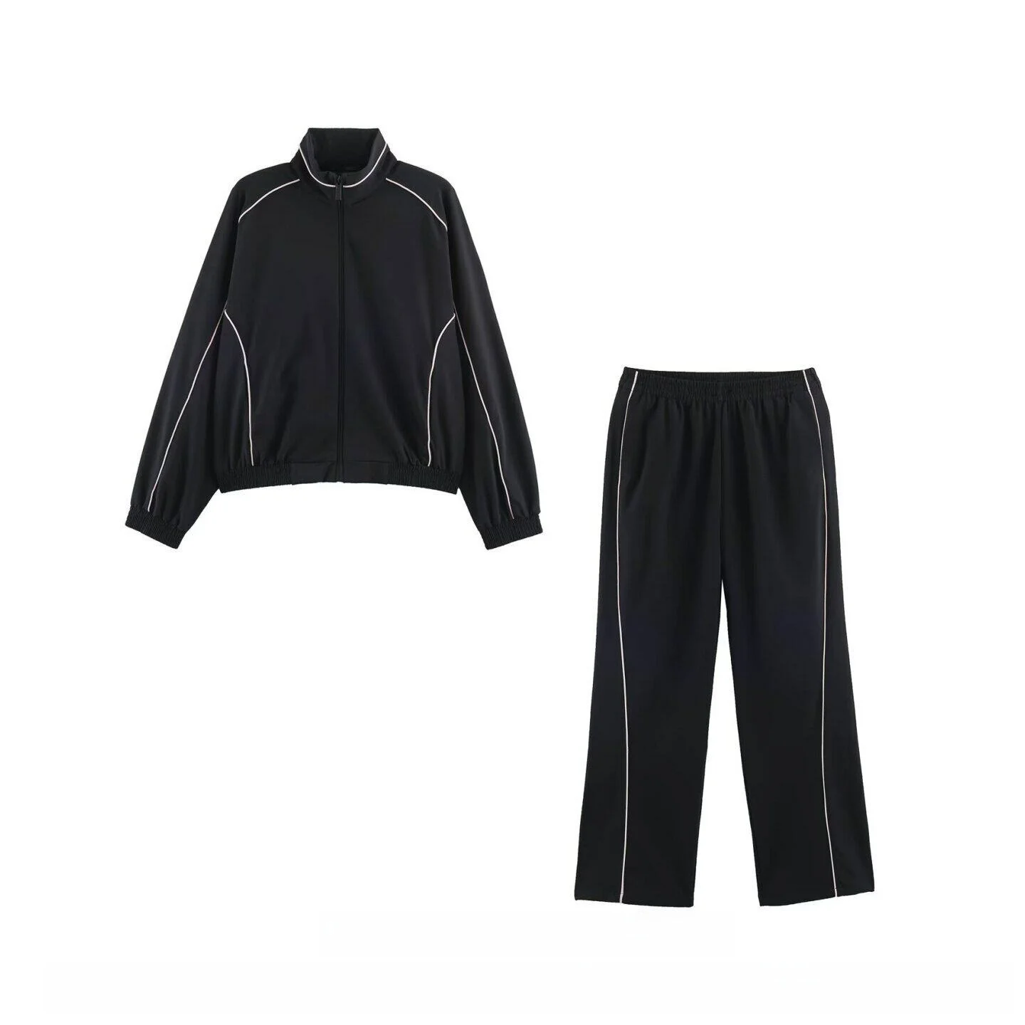 Fall 2026 Women's Long Sleeve Stand Collar Color Block Trim Technology Jacket Straight Leg Pants Versatile Standard Fit Outer...