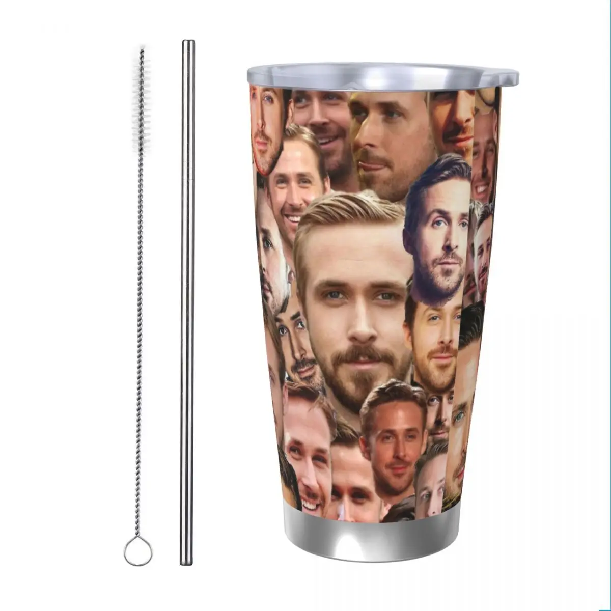 RYAN GOSLING Kendall Face Tumbler Vacuum Insulated Coffee Cups with Lid Straw Office Home Mug Water Bottle, 20oz