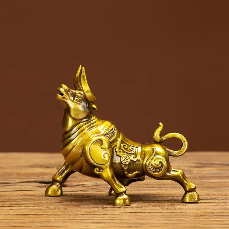 Brass Bull Figurine Metal Craft Home Decoration for Entryway, Living Room, Office, Study, Showcase, and Desktop