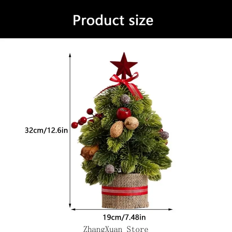 Verzierter Mini-Weihnachtsbaum mit Stern, Band, Tannenzapfen, Obstbesatz und einer präsentationsfertigen Struktur 3XUF – Detail 6