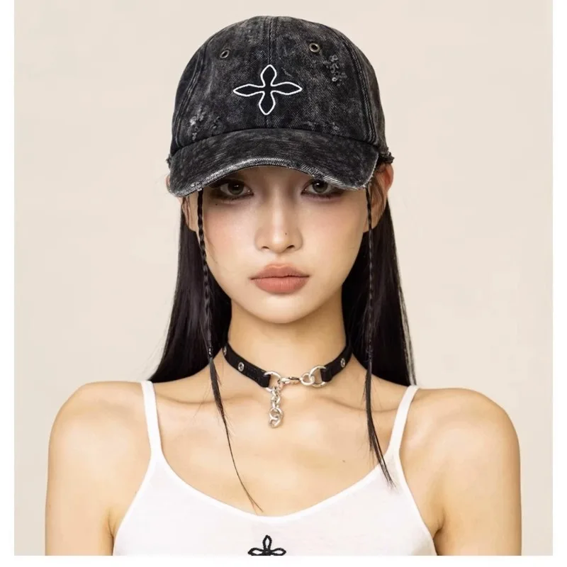 

Джинсовая бейсболка Star Same Cross Flower Street Spice Girl Travel Shade с изогнутыми полями, женские новые кепки, модные солнцезащитные шляпы с козырьком