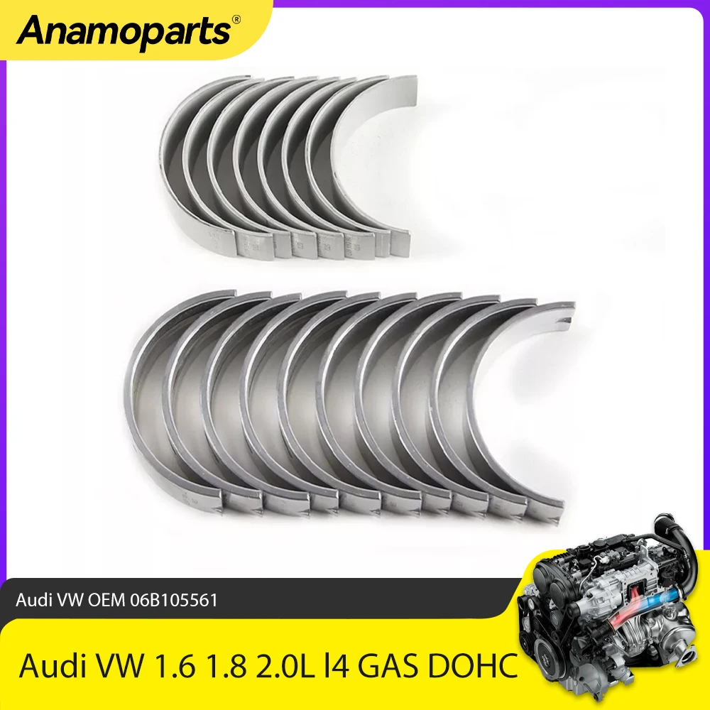 Engine Parts Main Con Rod Bearing Set STD Fit 1.6 1.8 2.0 L For Audi VW 1.6L 1.8L 2.0L l4 GAS DOHC 1991-2015 OEM 06B105561