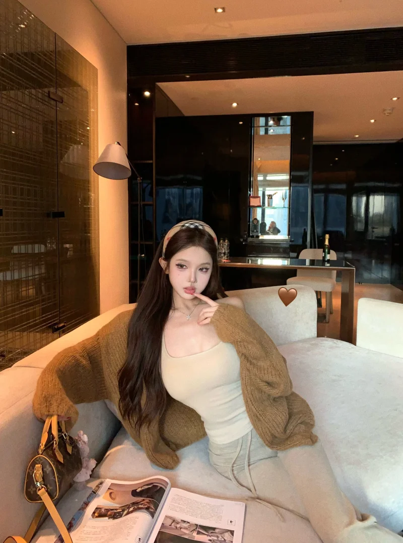 

Вязаный кардиган свободного кроя с длинными рукавами, женский, повседневный стиль, однотонный, весна-осень, комфортный топ, стройнящий силуэт