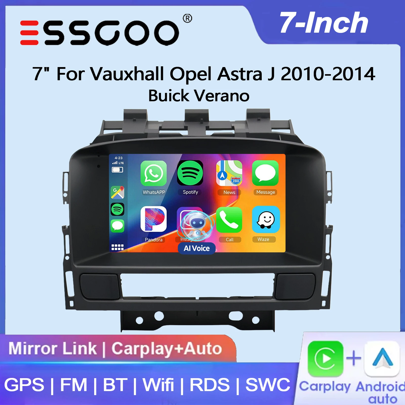 ESSGOO 7" Android 15 64G Wireless Carplay Android Auto für Opel Vauxhall Astra J 2010-2014 Buick Verano Autoradio GPS-Navigation Radio FM BT WiFi RDS SWC AI-Sprachsteuerung Mirror Link ASP
