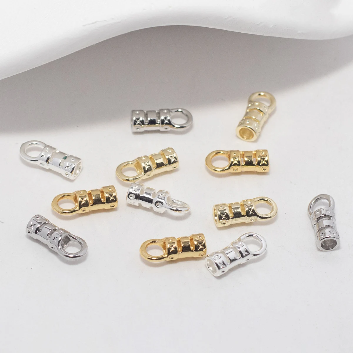 25pcs Crimp End Caps with Loop Cord Tube Copper Silver Gold Color Plated Fasteners Clasp Fit Wire Leather Cord DIY Jewelry Findi