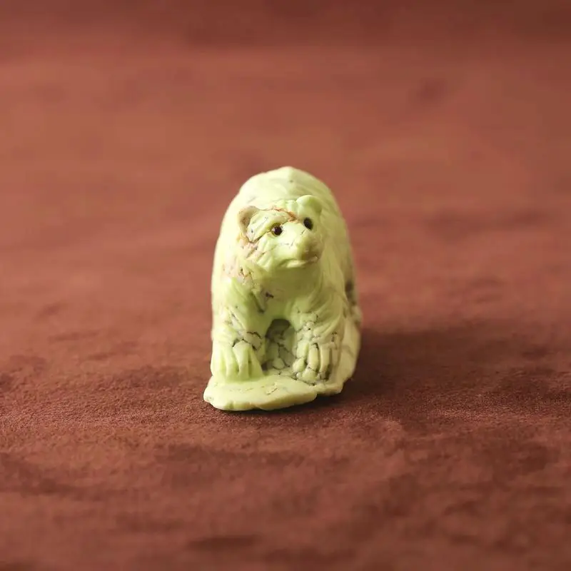 Natural Pale Green Lemon Jade Bear Figurine Hand-Carved Gemstone Sculpture with Intricate Detailing for Artisanal Home Decor