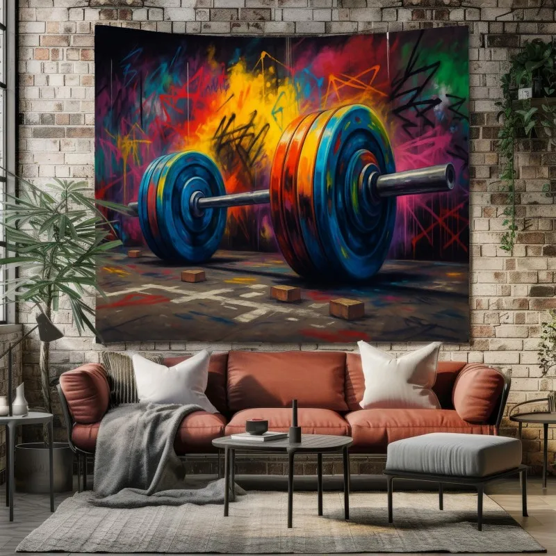 VIKAMA Fitness Sports Tapestry Chimpanzee Raccoon Barbell Wall Hanging Gym Workout Bedroom Home Decoration Aesthetic Decor