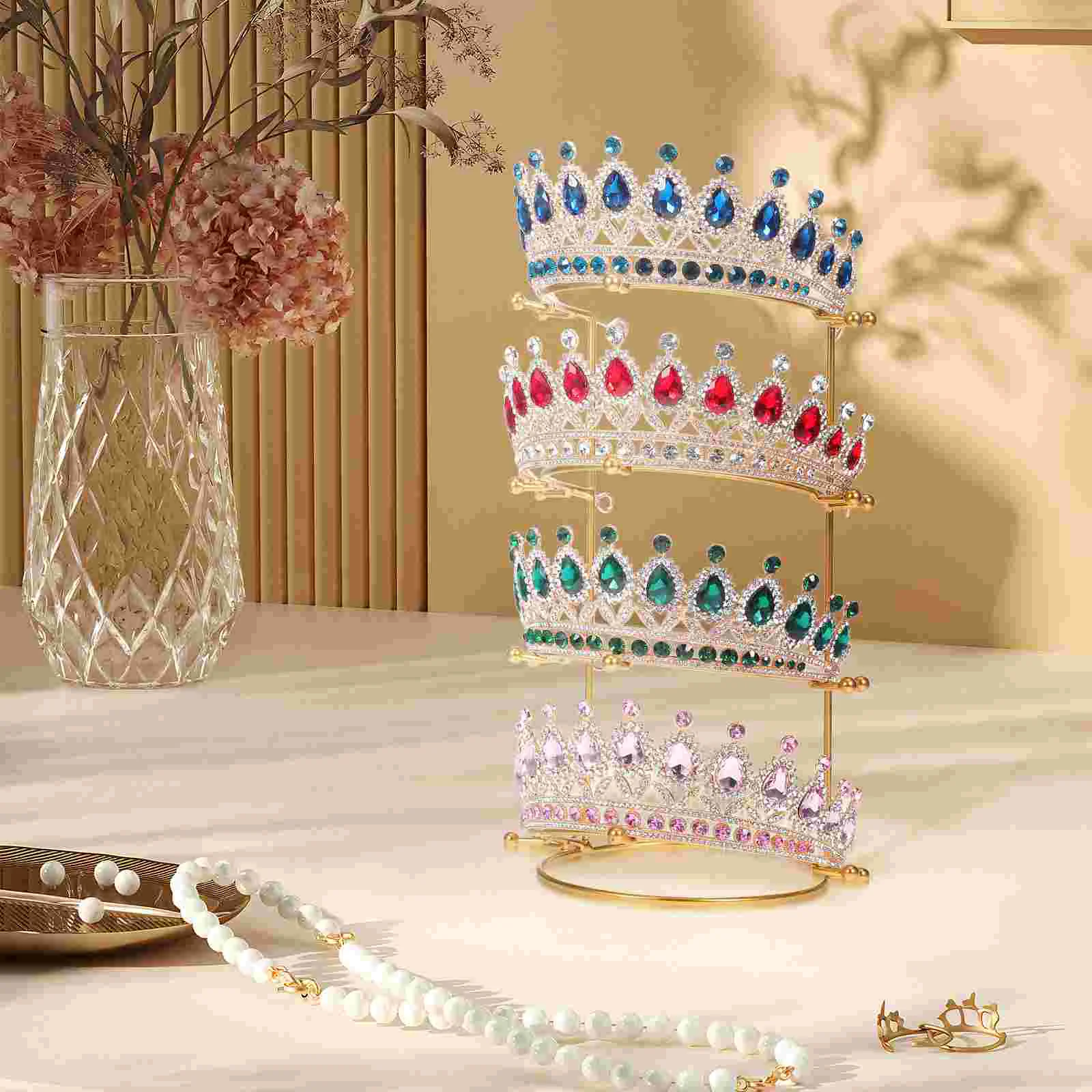 Prom Crown Headband Display Stand Desktop Rack Leaf Golden Zinc Alloy Organizer Man