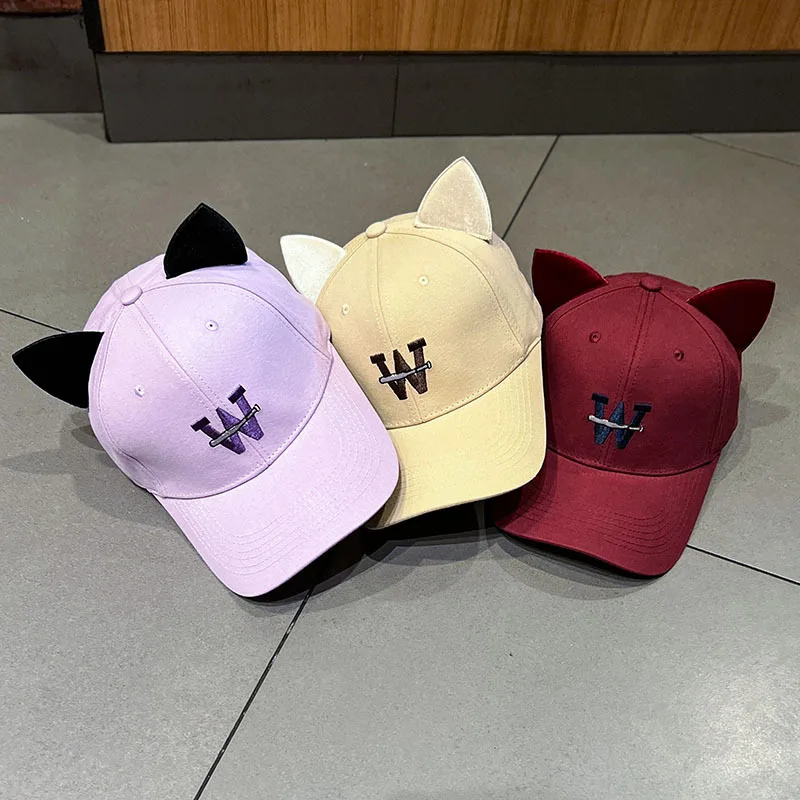 

1PC Women's W Cat Ears Baseball Cap, Outdoor Adjustable Sunscreen Leisure Hat,Suitable Daily Wear