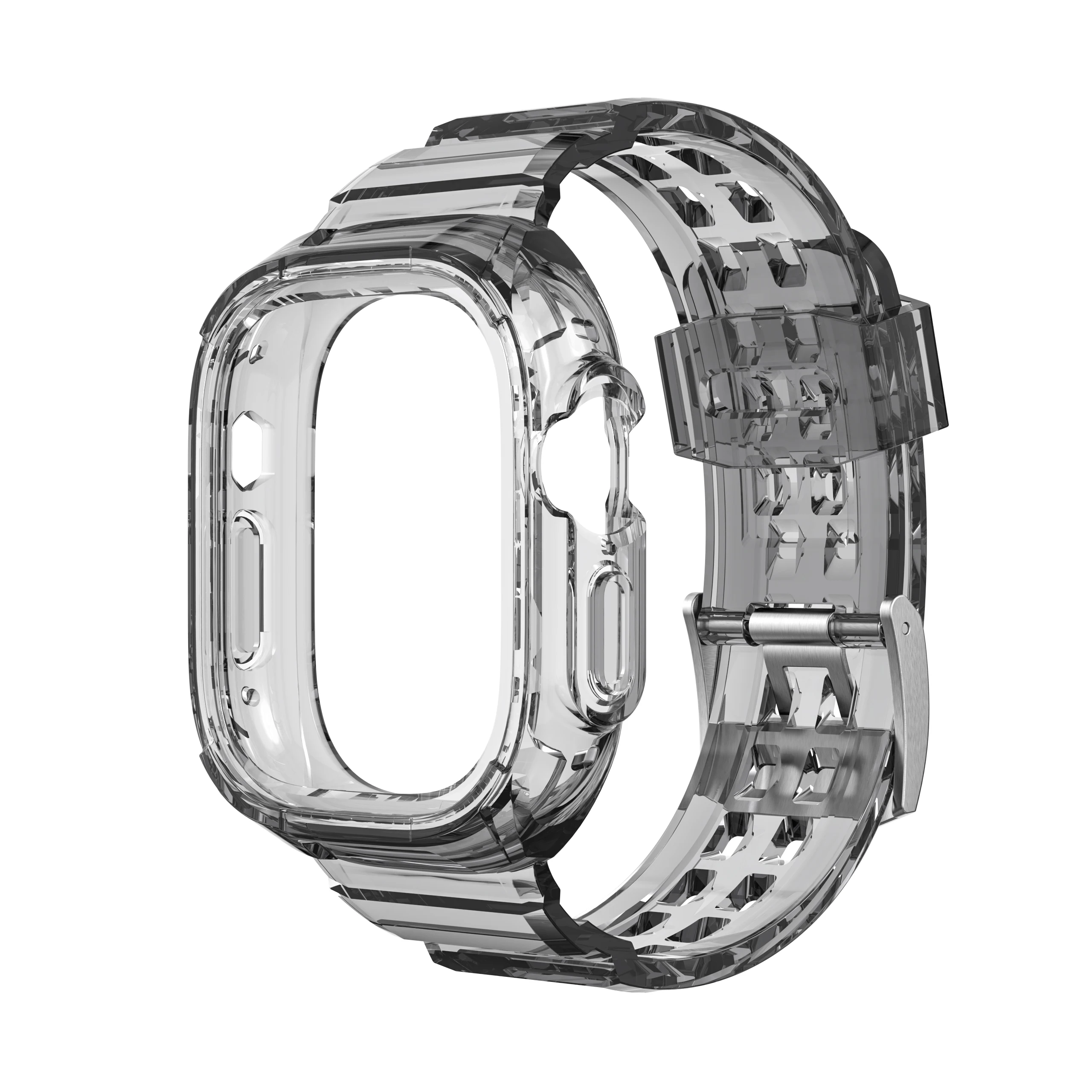 Compatível para apple assistir banda clara 49mm com caso, esporte jelly capa protetora pára-choques com alça para iwatch series ultra 8