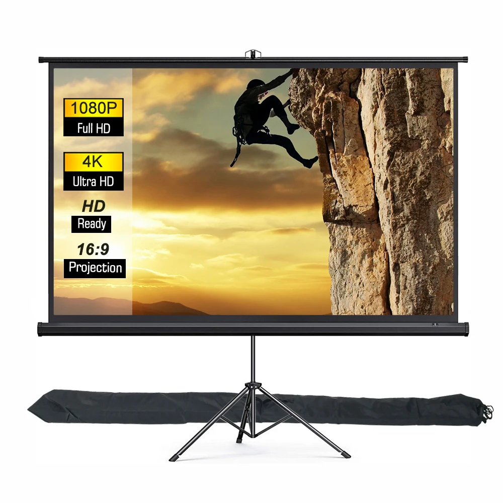 60 72 84 100 120 Inch 16:9 Tripod Projector Screen Stand Portable Electric Matte White 4K 3D Home Office Indoor Outdoor