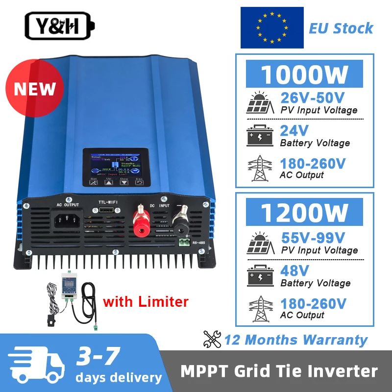 Y&H Grid Tie Inverter 1.2KW 1KW con limitatore inverter solare a onda sinusoidale pura per pannelli solari/modalità di scarico della batteria WiFi opzionale
