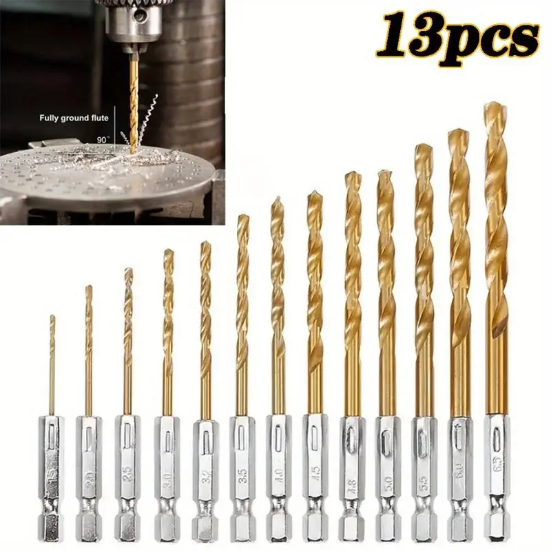 13 pezzi trapano elicoidale placcato in titanio 1.5-6.5mm manico esagonale trapano elettrico driver foratura cacciavite ad aria set di accessori per utensili
