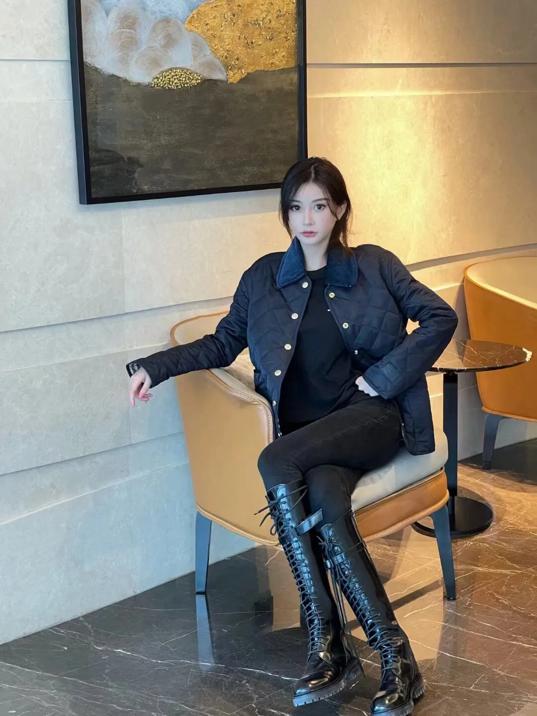 

Briti Sle Pure Color Single Button Corduroy Ne ort Cotton Jaet Women's Outerwear Spring 2025 Commute Sle