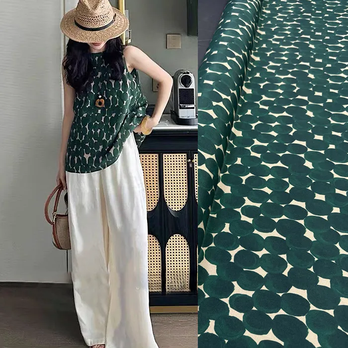 

Dark Green Geometry Print Silk Stretch Crepe De Chine Fabric Mulberry Silk Material For Dresses
